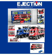 Трейлер 8819 (28) 2 кольори, розмір - 32х10х14 см, інерція, 4 металопластикові моделі, важіль розкладання кузова,в коробці