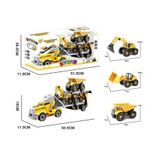 Трейлер MY 4104 (18) “Спецтехніка”, звук, підсвічування, 3 будівельні машинки, конструктор, викрутка, в коробці