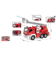 Пожежна машина WY 1125 A (18) світло, звук, 1:10, шланг та помпова подача води, висувна стріла, платформа обертається на 360°, інерція, в коробці