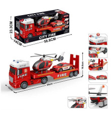Трейлер 666-67 F (9) “Пожежна служба”, звуки, підсвічування, інерція, гумові шини, машинка, гвинтокрил, в коробці