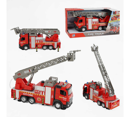 Спецтехніка 8181-1 (24/2) “Пожежна машина”, звук, підсвічування, помпове накачування води, висувна драбина, інерція, платформа з тріскачкою, в коробці