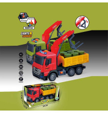 Машина музична 687-59 B (24/2) 2 кольори, "Вантажівка", підсвічування, звукові ефекти, механічне підіймання стріли, інерція, рухомі деталі, бочки, в коробці, ВИДАЄТЬСЯ МІКС ВИДІВ