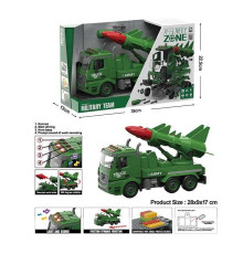 Спецтехніка YW 9091 C (24/2) військова машина, підсвічування, звукові ефекти, механічне обертання платформи по колу, інерція, телескопічна ракетна установка, тріскачка, муляжі ракет, викрутка, 2 насадки, у коробці