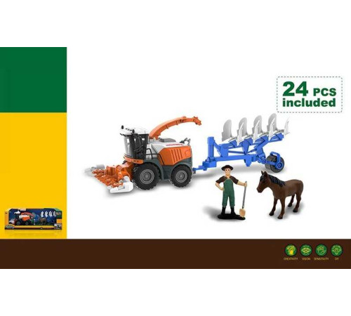 Комбайн 550-37 K (24/2) підсвічування, звуки транспорту, інерція, гумові колеса,фігурка людини й коня, навісне обладнання від’єднується, в коробці