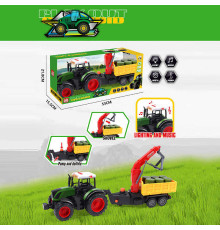 Трактор 687-149 B (18/2) довжина: 50 см, причеп - самоскид, кран, інерція, підсвічування, звук, помповий підіймач, вантаж, капот підіймається, в коробці