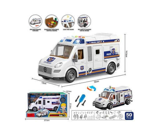 Спецтехніка YW 8088 A (24/2) "Поліція", звуки, підсвічування, інерція, конструктор, викрутка, в коробці