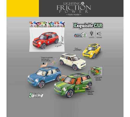 Машинка 7754 (130) 5 кольорів, звуки, мелодія, підсвічування, інерція, на батарейках, гумові шини, відчиняються двері, в пакеті, ВИДАЄТЬСЯ ТІЛЬКИ МІКС ВИДІВ – в наличии! Купите сейчас у KAZKOVA