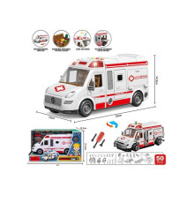 Спецтехніка YW 8088 C (24/2) "Швидка допомога", звуки, підсвічування, інерція, конструктор, викрутка, в коробці