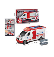 Машина JS 126 (36) “Швидка допомога”, масштаб 1:16, тематичні сигнали, підсвічування, інерція, відкривається дах та двері, в коробці