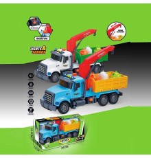 Машина музична 687-47 C (24/2) 2 кольори, "Вантажівка", підсвічування, звукові ефекти, механічне підіймання стріли, інерція, рухомі деталі, в коробці, ВИДАЄТЬСЯ МІКС ВИДІВ