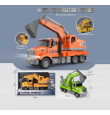 Екскаватор HT 6802 W (24/2) довжина 32 см, підсвічування, звук, інерція, гумові шини, платформа обертається, рухомий ківш, в коробці, МІКС ВИДІВ