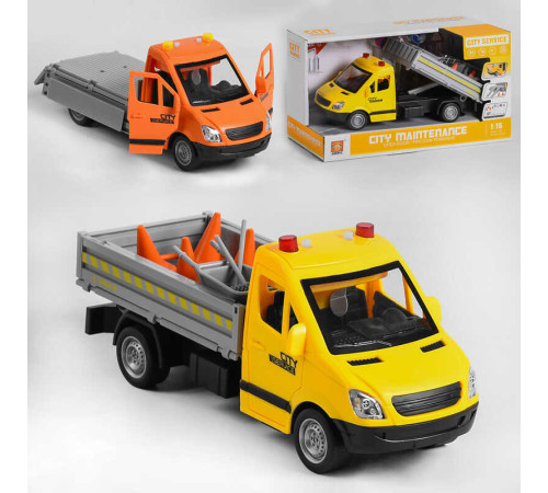 Машина WY 593 AB (24) "Самоскид", 2 кольори, інерція, відкриваються двері, звуки техніки, підсвічування, 4 дорожніх знака, аксесуари, в коробці – в наличии! Купите сейчас у KAZKOVA