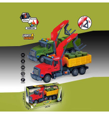 Машина музична 687-48 B (24/2) 2 кольори, "Вантажівка", підсвічування, звукові ефекти, механічне підіймання стріли, інерція, рухомі деталі, бочки, в коробці, ВИДАЄТЬСЯ МІКС ВИДІВ
