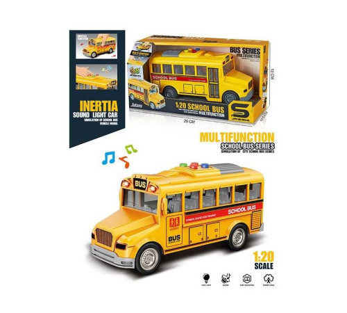 Автобус JS 168 (72/2) "Шкільний автобус", звук, підсвітка, масштаб 1:20, гумові колеса, інерція, в коробці