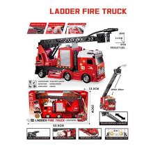 Спецтехніка JP 588-73 (12) "Пожежна машина", звук, підсвічування, інерція, рухомі елементи, телескопічна драбина, водяна гармата, в коробці