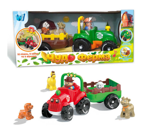 Трактор музичний 37586 (12/2) "WToys", ОЗВУЧУВАННЯ УКРАЇНСЬКОЮ МОВОЮ, підсвічування фар, віршики, казки, пісні, назви і звуки тварин, рух вперед, в коробці