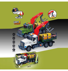 Машина музична 687-49 B (24/2) 2 кольори, "Вантажівка", підсвічування, звукові ефекти, механічне підіймання стріли, інерція, аксесуари, в коробці, ВИДАЄТЬСЯ МІКС ВИДІВ