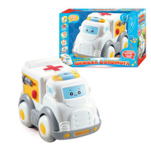 Машинка музична 65747 (48) "WToys", ОЗВУЧУВАННЯ УКРАЇНСЬКОЮ МОВОЮ, "Швидка допомога", світло, мелодії, пісні, інерція, в коробці