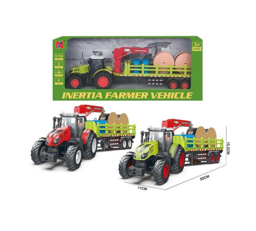 Трактор 99-56 A (24) 2 кольори, масштаб: 1:14, причеп, інерція, підсвічування, звук, гумові колеса, кран, котушки, вантаж, рухомі елементи, в коробці