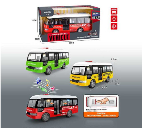 Автобус YM 9907 B (84/2) розмір: 19х8х8.5 см, підсвічування, звуки та мелодії, інерція, відчиняються двері, гумові колеса, в коробці