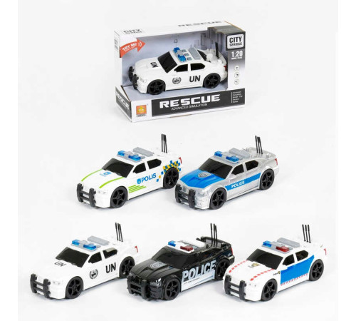 Машина WY 500 A/B/C/D/E (48) 5 видів, інерція, відкривається багажник, світло маячків, звук, в коробці, ВИДАЄТЬСЯ ТІЛЬКИ МІКС ВИДІВ