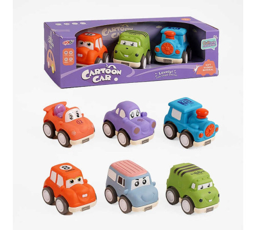 Набір машин 817 B 4B (72/2) 2 види, 3 штуки, інерційний механізм, підсвічування, гумовий корпус, в коробці