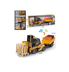 Спецтехніка JS 130 D (24) вилковий навантажувач із причепом, підсвічування, звукові ефекти, інерція, масштаб 1:16, в коробці