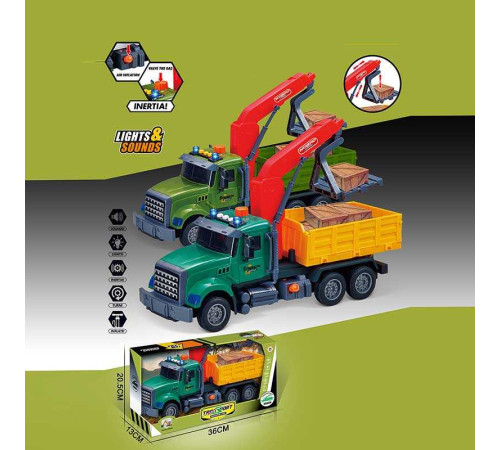Машина музична 687-50 A (24/2) ШТРИХ=11377 2 кольори, "Вантажівка", підсвічування, звукові ефекти, механічне підіймання стріли, інерція, аксесуари, в коробці, ВИДАЄТЬСЯ МІКС ВИДІВ