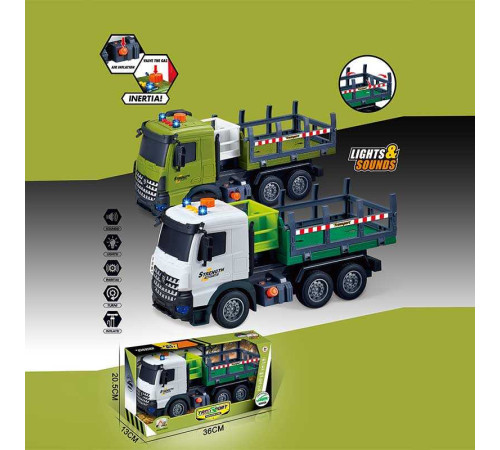 Машина музична 687-63 C (24/2) 2 кольори, "Вантажівка", підсвічування, звукові ефекти, механічне підіймання кузова, інерція, рухомі деталі, в коробці, ВИДАЄТЬСЯ МІКС ВИДІВ