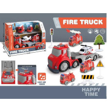 Трейлер 98-330 A (24/2) 3 машинки, інерція, гелікоптер, муляжі оточення, звуки, підсвічування, в коробці