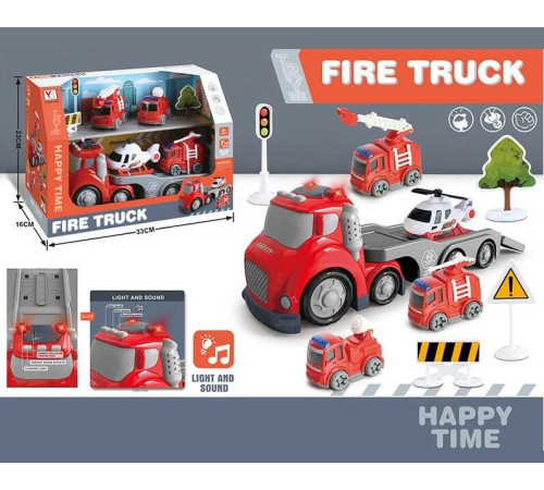 Трейлер 98-330 A (24/2) 3 машинки, інерція, гелікоптер, муляжі оточення, звуки, підсвічування, в коробці