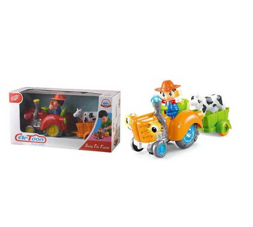 Трактор з причепом HD 963 (24) світло, мелодія, колесо вільного руху, знімний причіп, фігурка корови, в коробці