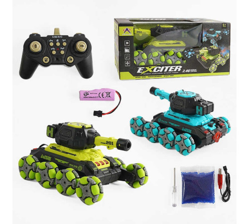 Танк на радіокеруванні KT 908 A (24/2) 2 кольори, світло, звук, парогенератор, стріляє орбізами, обертання на 360°, пульт 2.4G, акум. 3.7V, в коробці