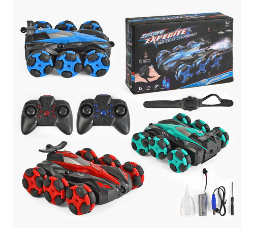 Машина на р/к 878 B-1 (30) 3 кольори, роликові колеса, парогенератор, світло, звук, мелодія, акум. 3.7 V, пульт 2.4 GHz, сенсорний браслет, підіймає колеса, в коробці, ВИДАЄТЬСЯ ТІЛЬКИ МІКС ВИДІВ