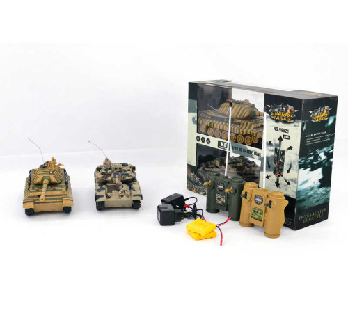 Танковий бій на радіокеруванні 99821 (8/2) 2 танки, акумулятори 4.8 V, пульти 2.4 GMHz, звуки, підсвічування, гумові гусені, рухлива башта, в коробці