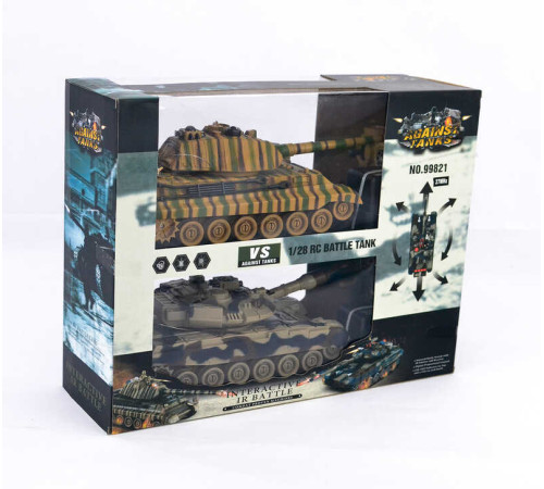 Танковий бій на радіокеруванні 99821 (8/2) 2 танки, акумулятори 4.8 V, пульти 2.4 GMHz, звуки, підсвічування, гумові гусені, рухлива башта, в коробці