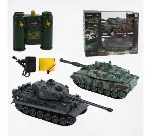 Танковий бій на радіокеруванні 99823 (8/2) 2 танки, акумулятори 4.8 V, пульти 2.4 GMHz, звуки, підсвічування, гумові гусені, рухлива башта, в коробці