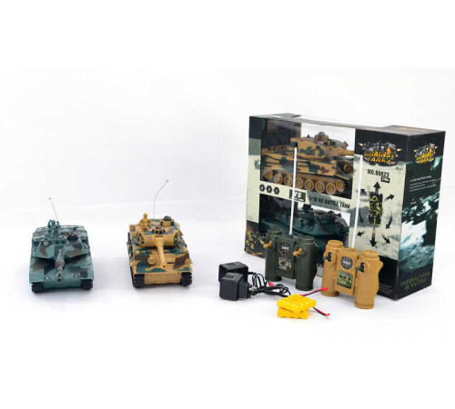 Танковий бій на радіокеруванні 99823 (8/2) 2 танки, акумулятори 4.8 V, пульти 2.4 GMHz, звуки, підсвічування, гумові гусені, рухлива башта, в коробці