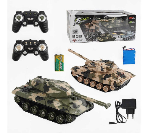 Танковий бій на радіокеруванні HB-DZ 03 (8) світло, звук, 1:32, гусеничний хід, обертання башт на 360°, 2 акум. 4.8V, пульти 40 і 27MHz, в коробці