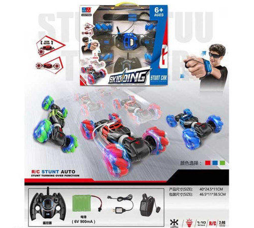 Машина на радіокеруванні UD 2199 A (8) 3 кольори, акум. 6V, пульт 2.4G + сенсорний браслет, 2 USB-кабелі, масштаб: 1:10, підсвічування, звуки, зміна положення корпуса, дрифт, роликові колеса, ВИДАЄТЬСЯ МІКС, в коробці