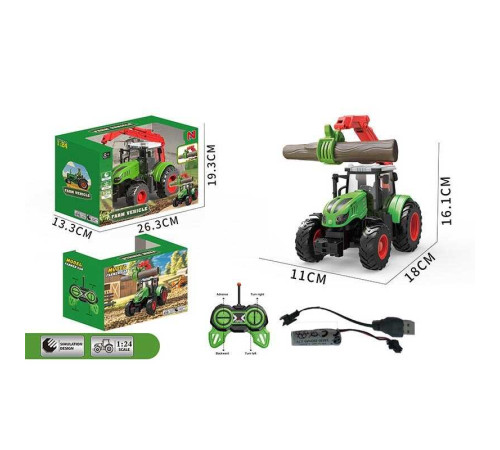 Трактор на радіокеруванні 99-87 A (36) довжина 18 см, масштаб 1:24, гумові шини, додаткове обладнання, акумулятор 3.7 V, пульт керування, в коробці