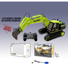 Екскаватор на радіокеруванні 393 L (12) металопластик, гусеничний хід, акум. 6V, пульт 2.4 GHz, USB-кабель, масштаб 1:20, звуки, автоматичний рух ковша, автоматичне обертання платформи, в коробці