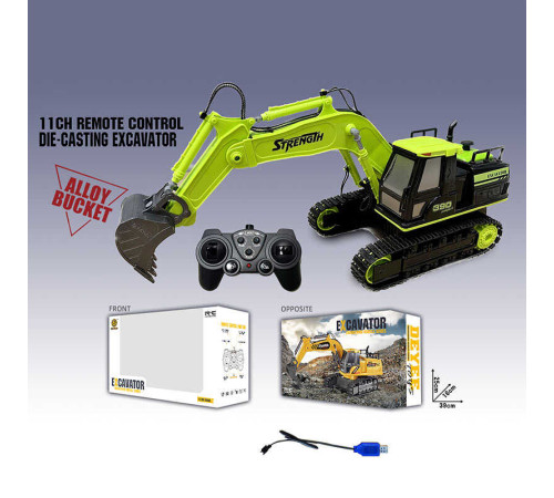 Екскаватор на радіокеруванні 393 L (12) металопластик, гусеничний хід, акум. 6V, пульт 2.4 GHz, USB-кабель, масштаб 1:20, звуки, автоматичний рух ковша, автоматичне обертання платформи, в коробці