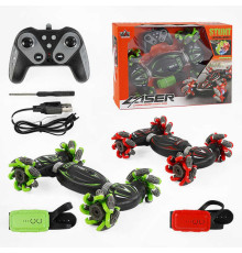 Машина на радіокеруванні RQ 3036-1 (24) 2 кольори, акумулятор 3.7 V, пульт 2,4 GHz, обертається на 360°, керування пультом та браслетом, підсвічування, звуки, музика, роликові колеса, в коробці