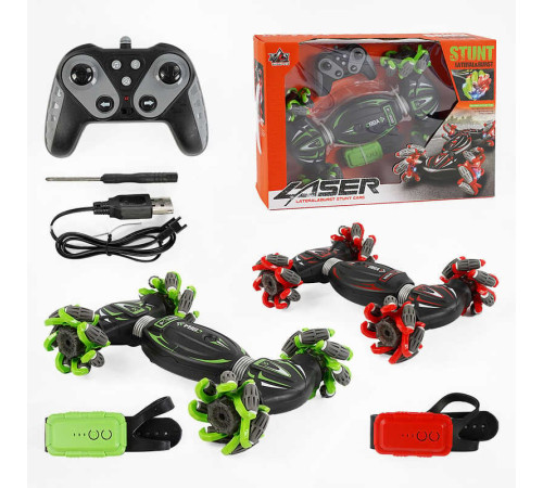 Машина на радіокеруванні RQ 3036-1 (24) 2 кольори, акумулятор 3.7 V, пульт 2,4 GHz, обертається на 360°, керування пультом та браслетом, підсвічування, звуки, музика, роликові колеса, в коробці