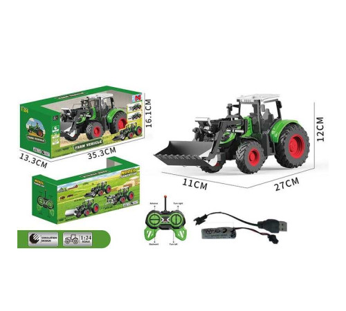 Трактор на радіокеруванні 99-88 A (24) довжина 27 см, масштаб 1:24, гумові шини, навісне обладнання, акумулятор 3.7 V, пульт керування, в коробці