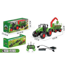 Трактор на радіокеруванні 99-90 B (24) довжина 42 см, масштаб 1:24, гумові шини, навісне обладнання, причіп, 3 шматки деревини, акумулятор 3.7 V, пульт керування, в коробці