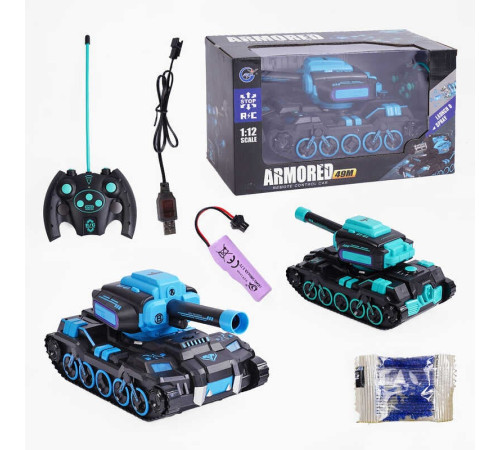Танк на радіокеруванні 999 D-1 (24) 2 кольори, підсвічування, акумулятор 3.7 V, пульт 49 MHz, стріляє орбізами, орбізи, дріт для підзаряджання, в коробці