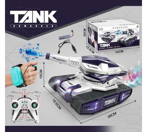 Танк на радіокеруванні 399 D-7 (18) пульт 2.4 GHz, акумулятор 3.7 V, сенсорний браслет, стріляє орбізами, генерує пару, звуки, підсвічування, орбізи, пляшечка, дріт, в коробці