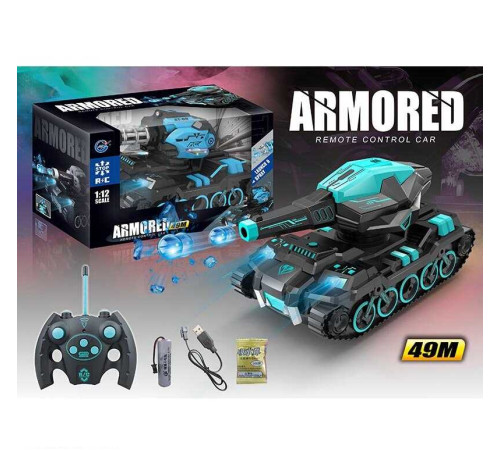 Танк на радіокеруванні 999 D-2 (24) 2 кольори, підсвічування, акумулятор 3.7 V, пульт 49 MHz, стріляє орбізами, орбізи, дріт для підзаряджання, в коробці